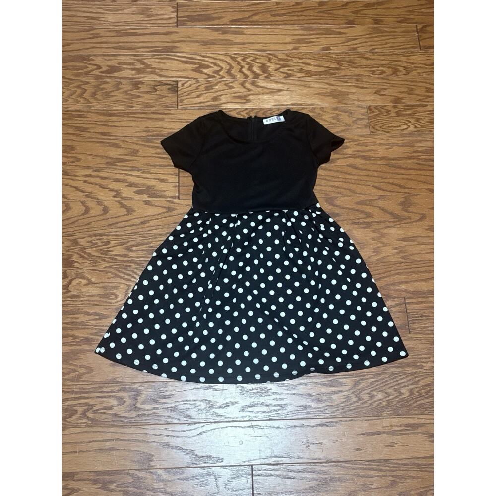 Gorlya Youth Girls Black & White Short Sleeve Pola Dot Flare Dress, Size 7-8Y